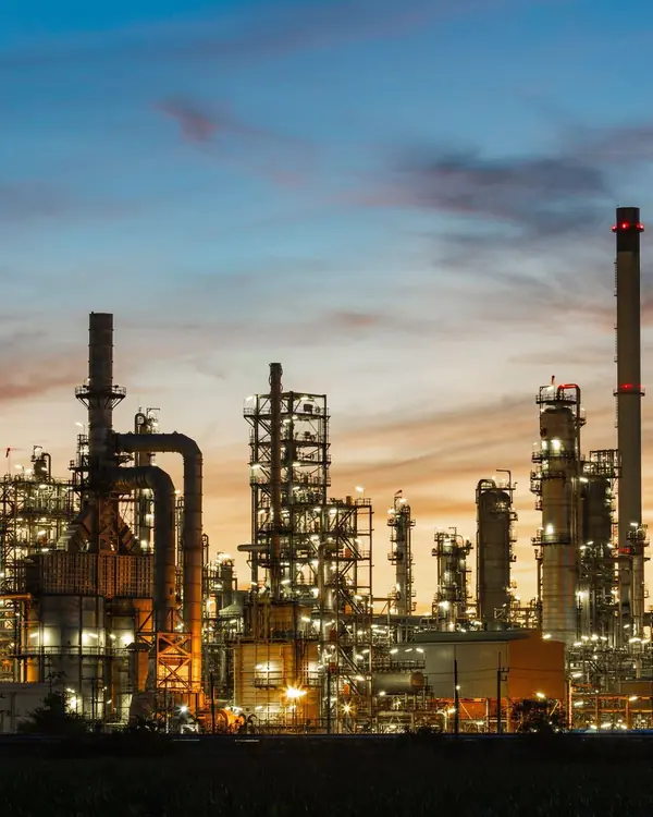 Industrial processing plant at dusk